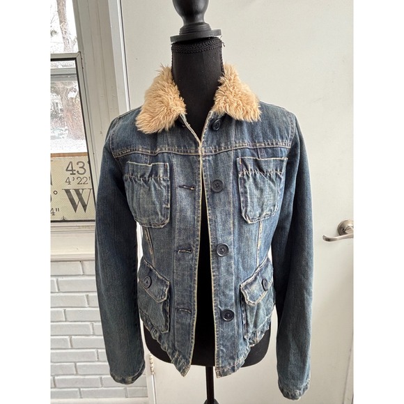 Abercrombie Fitch Jackets & Blazers - Abercrombie Denim Shearling Collar Quilted Lining Jacket Large Y2K vintage jean